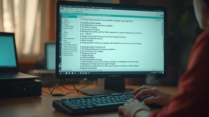 Écran d'ordinateur affichant une longue liste de points dans un document.