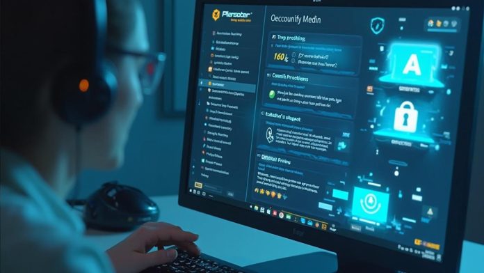 Écran d'ordinateur montrant une interface de jeu sur la cybersécurité